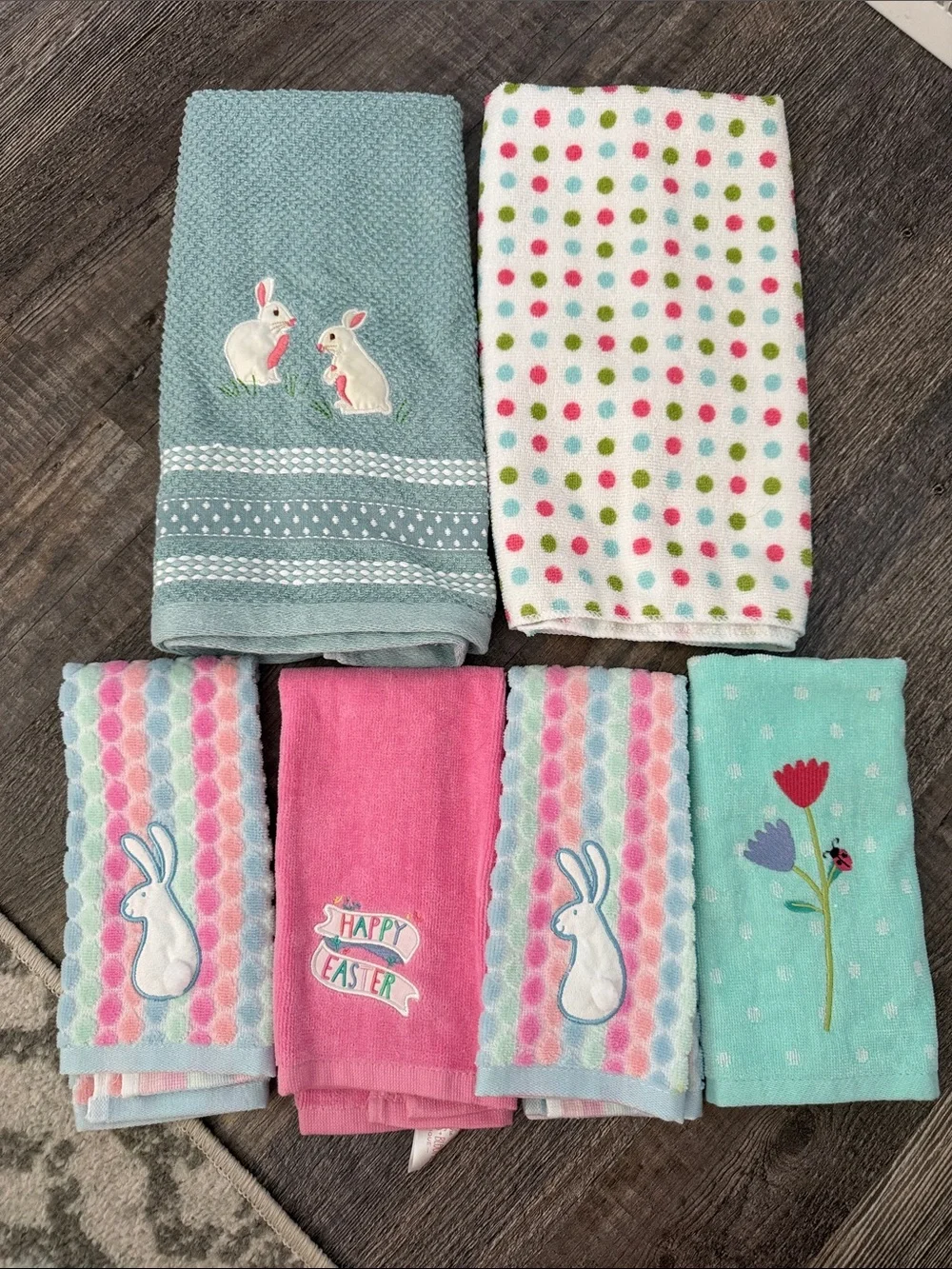 Kohl's Pastel Bunny & Polka Dot Kids Hand Towel Set - Pink, Mint, Aqua, White